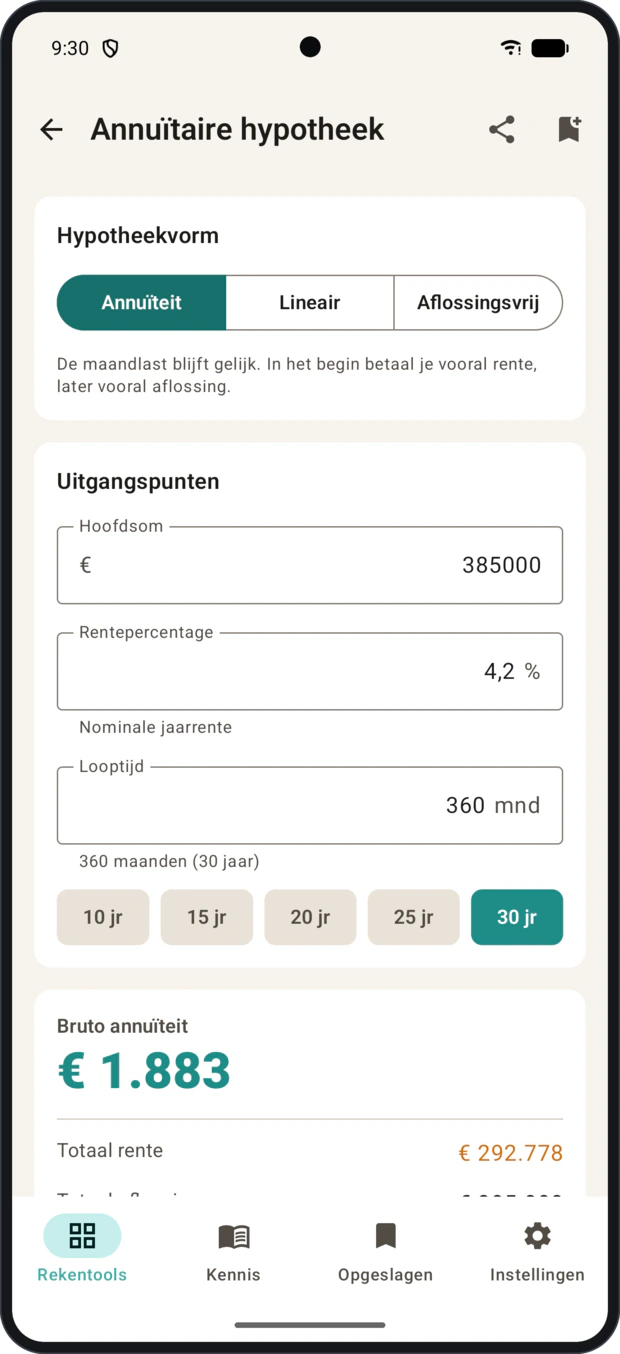 De hypotheektool: hypotheekvorm, uitgangspunten en de bruto annuïteit